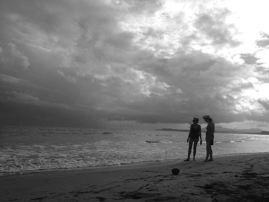 Nature Photograph - Mother Daughter Beach Black and White by Hannah Rose