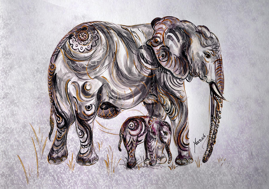 Mother Elephant Painting by Harsh Malik