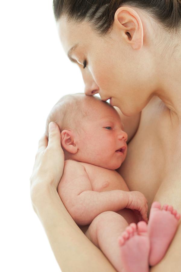 Two People Photograph - Mother Holding Newborn Baby Boy by Ian Hooton