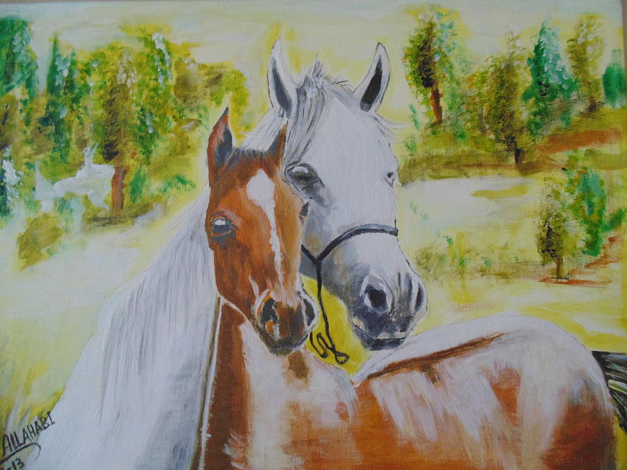 Mother Horse And Son Painting By Abdo Allahabi