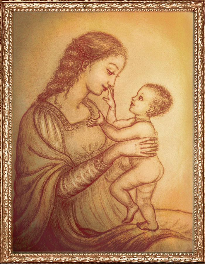 Mother playing with her child Mixed Media by Ananda Vdovic