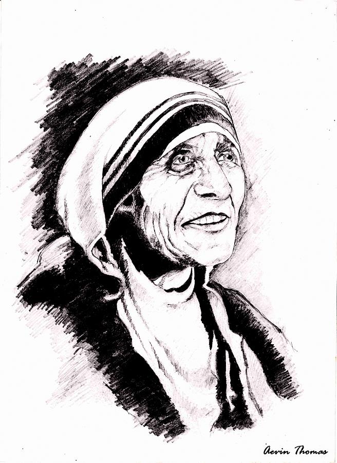 Portrait Drawing - Mother Teresa by Aevin Thomas