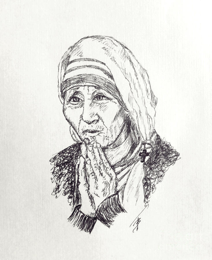 Portrait Drawing - Mother Teresa by Art By - Ti   Tolpo Bader