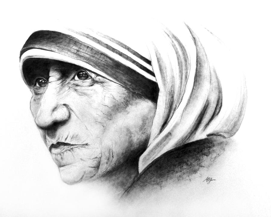 Mother Teresa Profile Drawing by Mary Zins