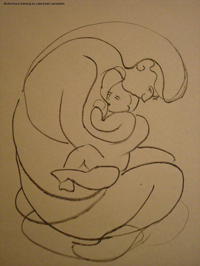 Motherhood Drawing by Laila Awad Jamaleldin
