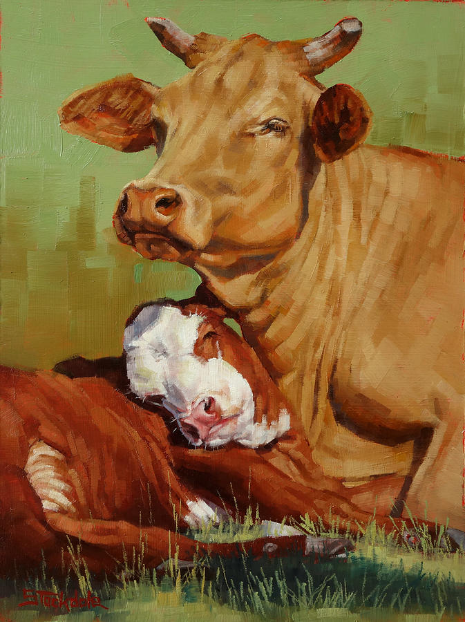 Cow Painting - Motherly Love by Margaret Stockdale