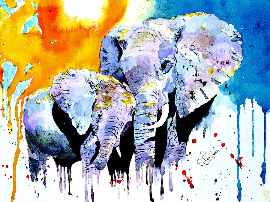Elephant Painting - Motherly love by Steven Ponsford