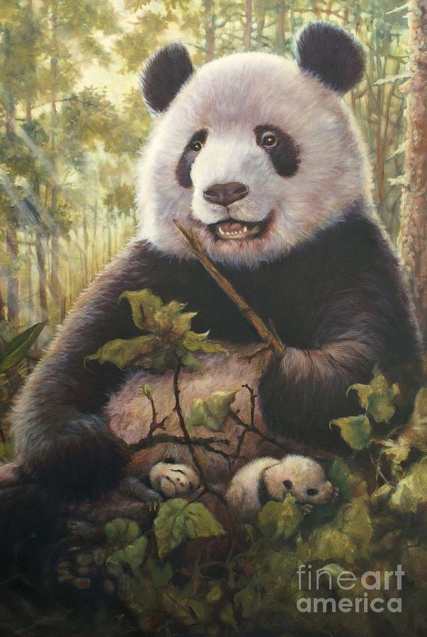 Pandas Painting - Mothers Cubs by Martin Lacasse