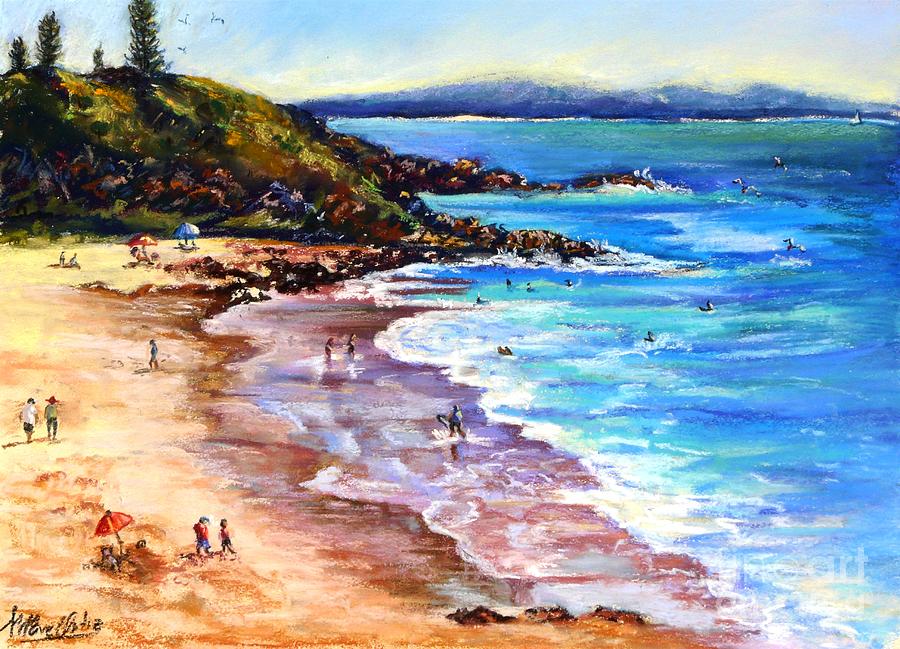 Mothers Day at the beach. Flynns Beach.  Painting by Marieve Ortiz