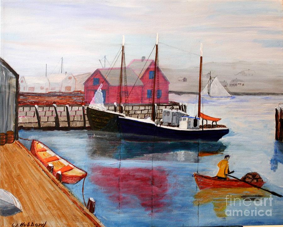 Rockport Painting - Motif and Boats by Bill Hubbard
