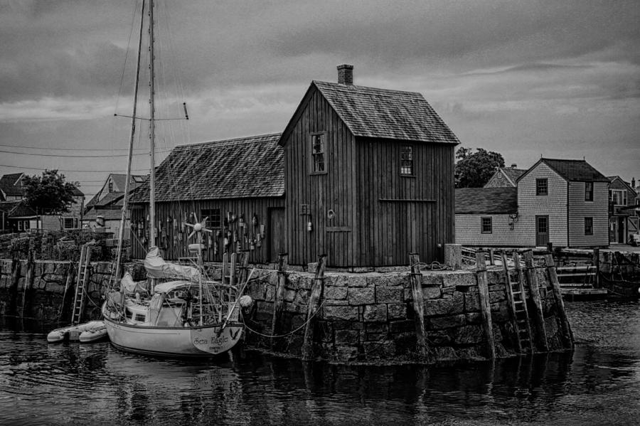 Motif Number 1 - Rockport Harbor BW Photograph by Stephen Stookey