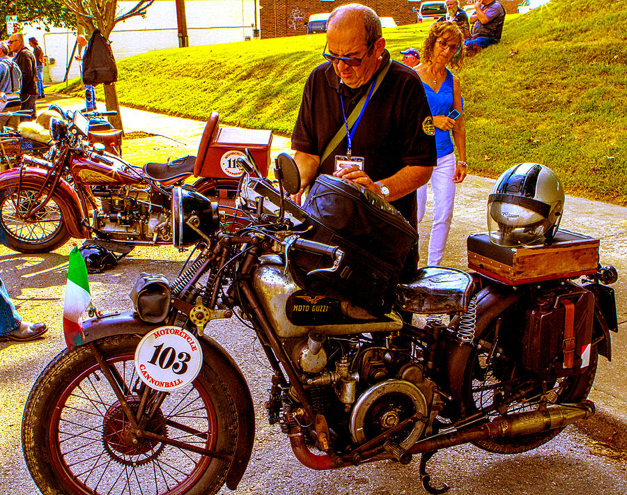Moto Guzzi at Cannonball Motorcycle Photograph by Jeff Kurtz
