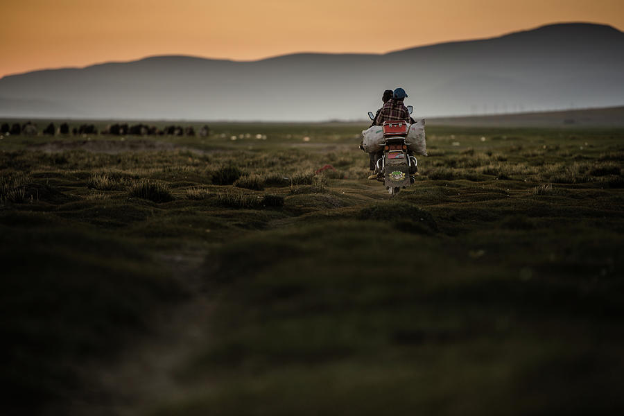 Motor Bike Riding On A Field  With Photograph by Coolbiere Photograph