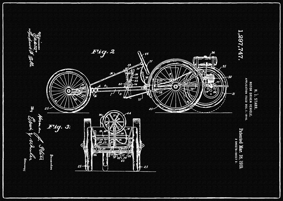 Vintage Photograph - Motor Driven Vehicle Body Support Patent Drawing From 1919 2 by Samir Hanusa