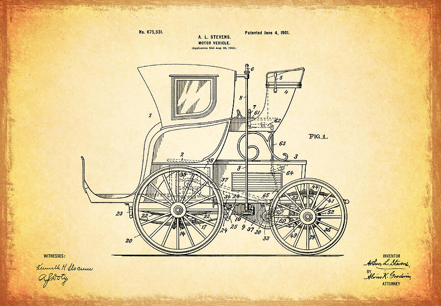 Transportation Photograph - Motor Vehicle Patent 1901 by Mark Rogan