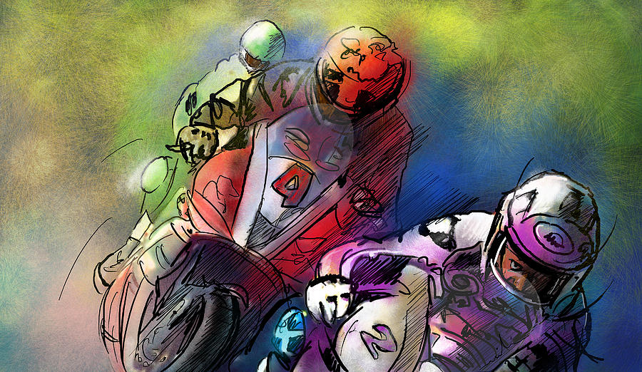 Motorbike Racing 01 Painting by Miki De Goodaboom
