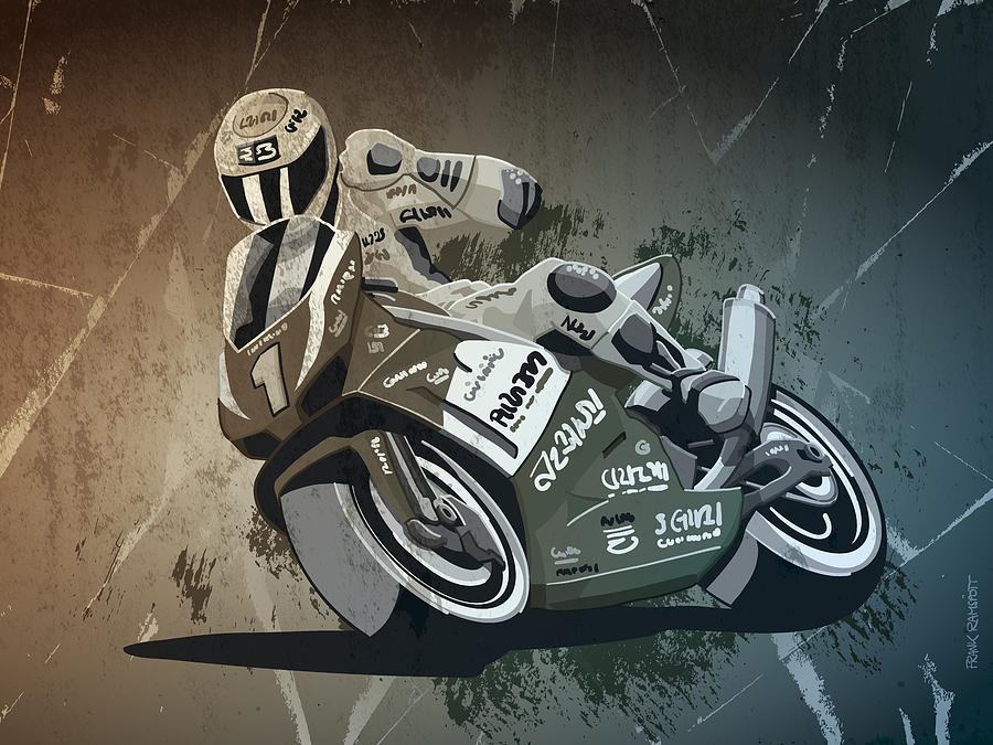 Sports Digital Art - Motorbike Racing Grunge Monochrome by Frank Ramspott