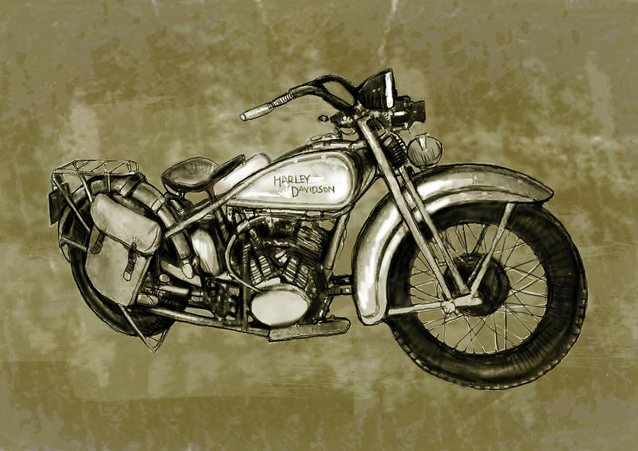 Portrait Drawing - Motorcycle Art Sketch Poster by Kim Wang