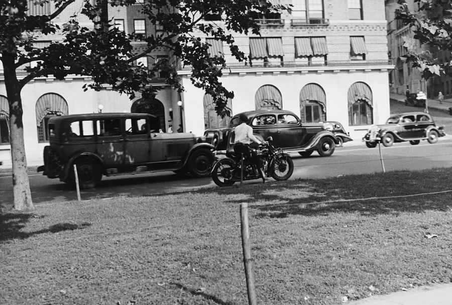 Architecture Photograph - Motorcycle Cop by Underwood Archives