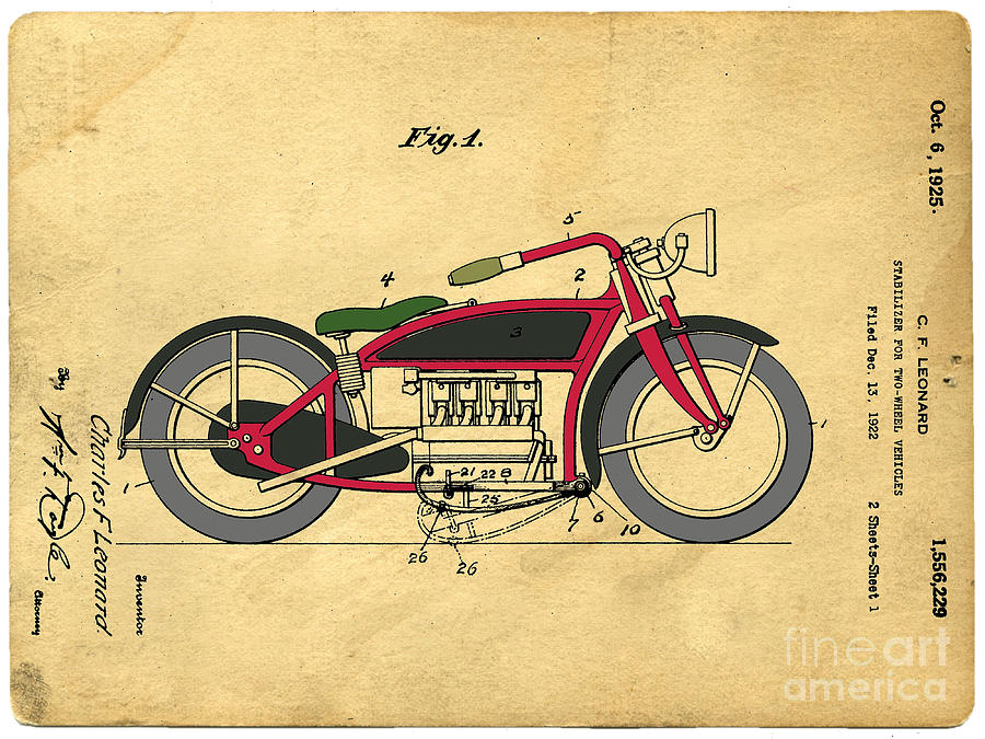 Motorcycle Patent Digital Art by Edward Fielding