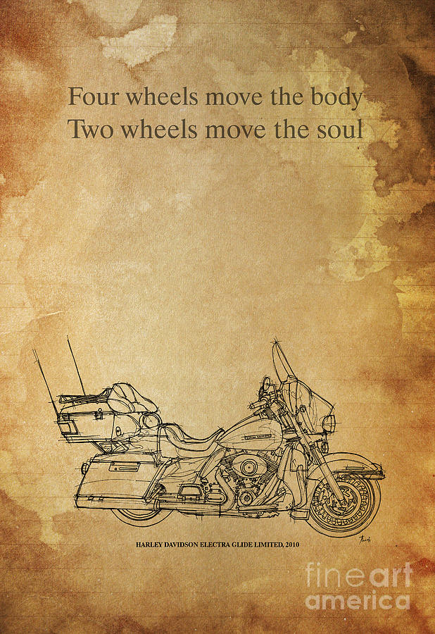 Quote Drawing - Motorcycle Quote - Four wheels move the body... by Drawspots Illustrations