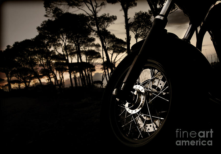 Motorcycle wheel on sunset Photograph by Anna Om