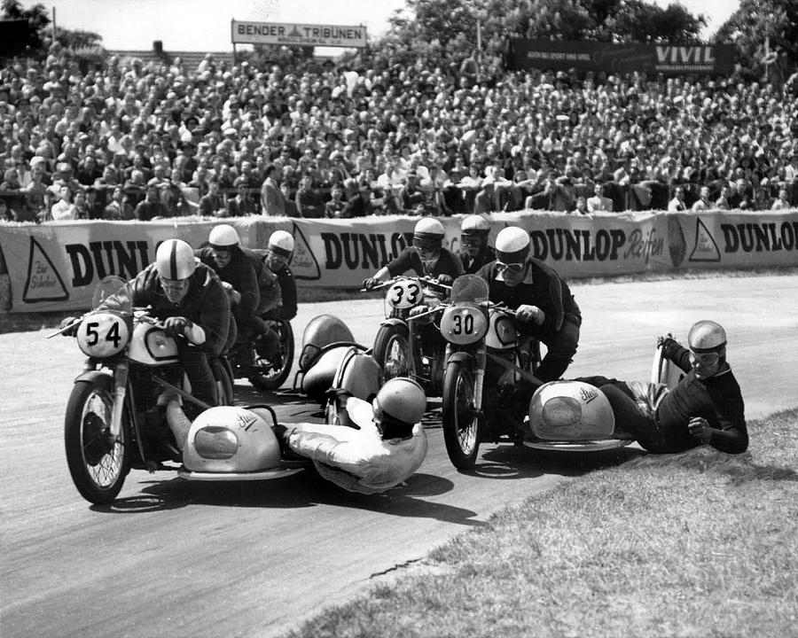 Motorcycle With Side Car Race Spill Photograph by Retro Images Archive