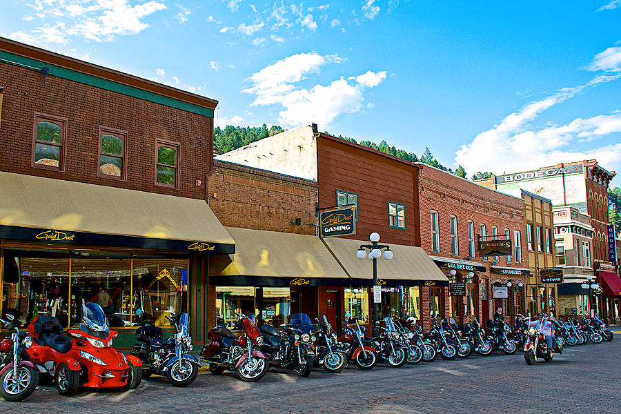 Motorcycles Parked in Deadwood during the Sturgis Bike RallySouth