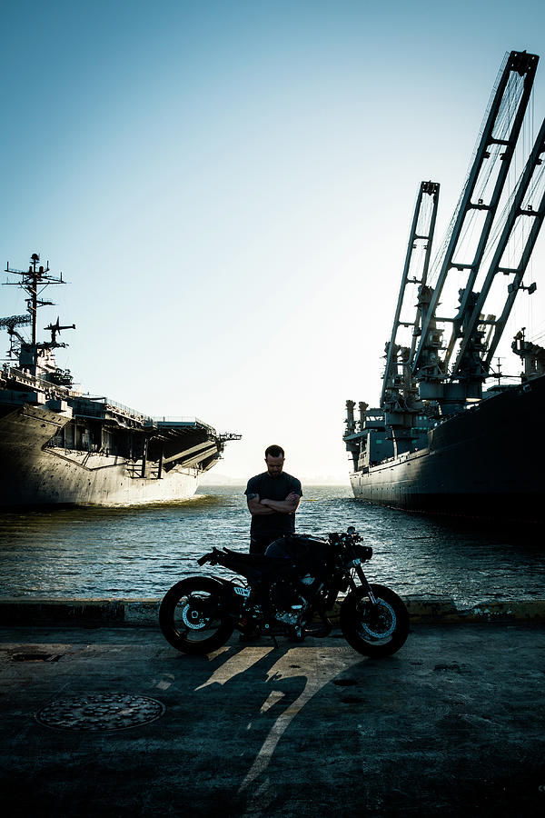Motorcyclist At The Docks Photograph by Terry Schmidbauer