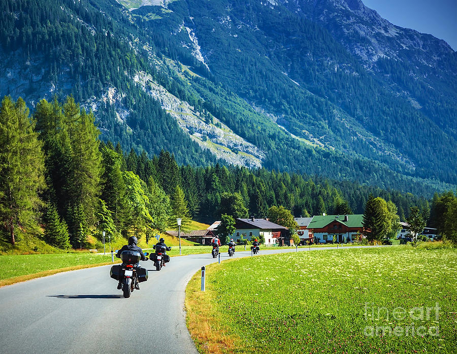 Motorcyclists on mountainous road Photograph by Anna Om