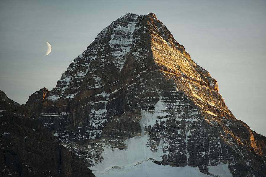 Mount Assiniboine And Crescent Moon Photograph by Kevin Schafer