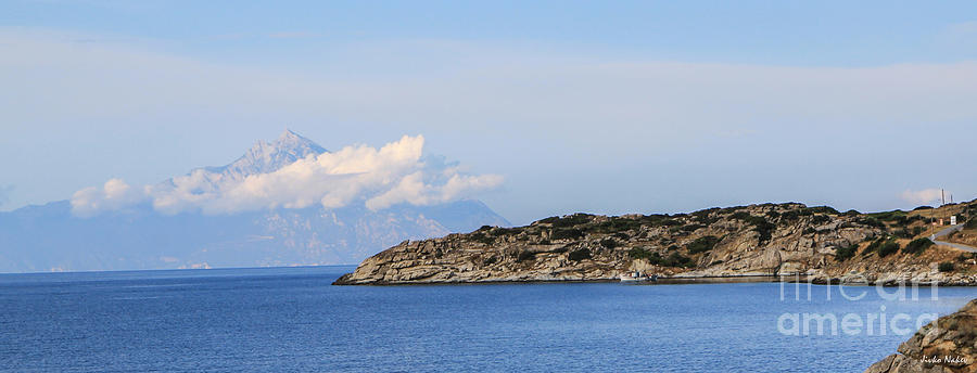 Mount Athos in Clouds view from Sithonia Greece Photograph by Jivko Nakev