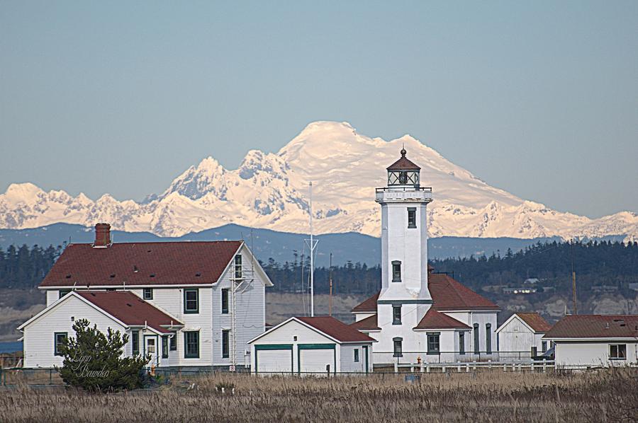 Lighthouse Photograph - Mount Baker and Point Wilson Light Station by Lynn Bawden