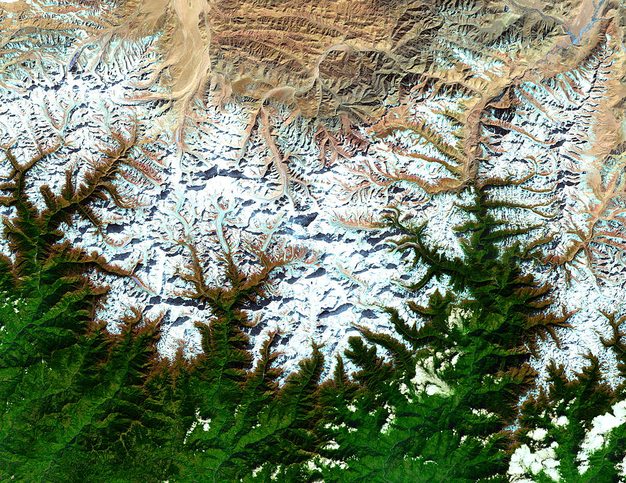 Mount Everest Satellite Image, Himalaya Mountains, Tibet, China Photograph by Satellite Earth Art