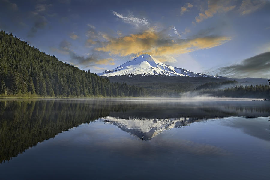 Sunrise Photograph - Mount Hood at Trillium One Early Morning by David Gn Sunrise Photograph - Mount Hood at Trillium One Early Morning by David Gn