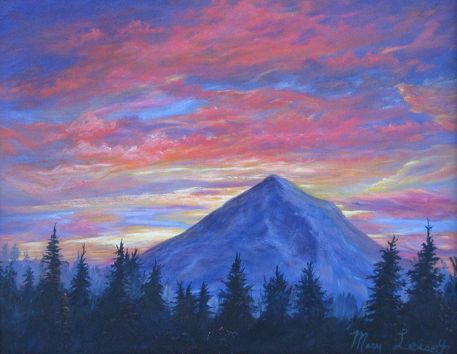 Sunset Painting - Mount Hood Sunrise by Mary  Leiseth