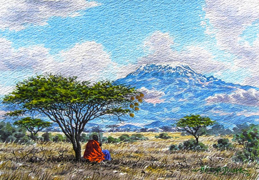 Shade for the Masai Painting by Joseph Thiongo