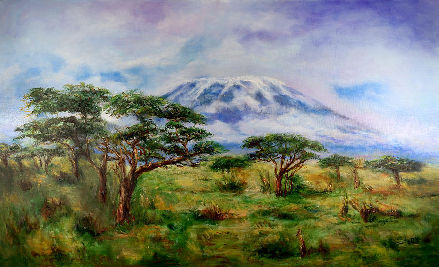 Mount Kilimanjaro Painting - Mount Kilimanjaro Tanzania by Sher Nasser Mount Kilimanjaro Painting - Mount Kilimanjaro Tanzania by Sher Nasser