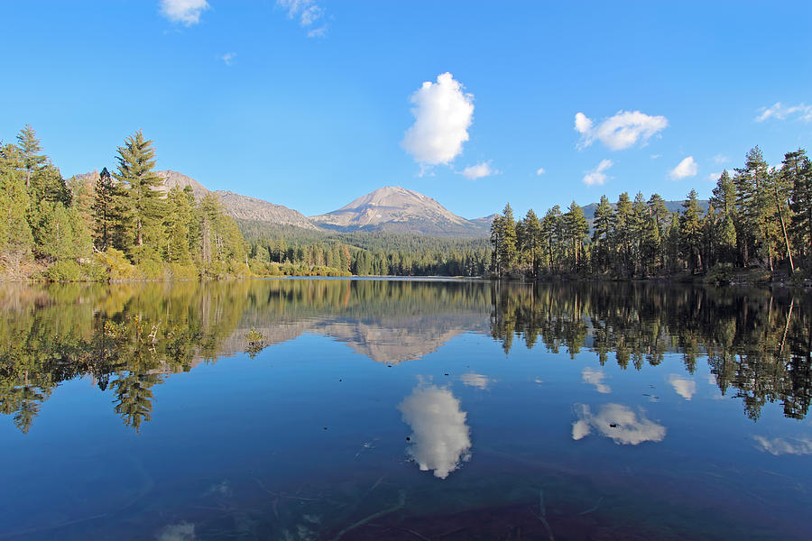 Mount Lassen and clouds reflected in Manzanita Lake Photograph by ...