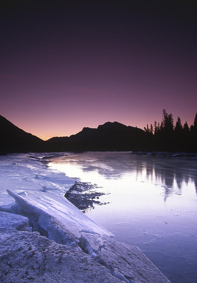 Canmore Photograph - Mount McGillvary silhouetted behind an icy Bow River by Richard Berry Canmore Photograph - Mount McGillvary silhouetted behind an icy Bow River by Richard Berry