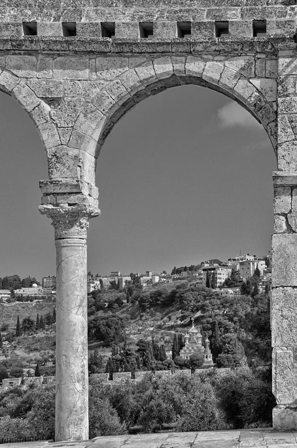 Mount Of Olives From Termple Mount Jerusalem Israel BW Photograph by Mark Fuller