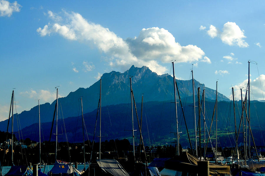 Mount Pilatus and Sailboats on Lake Lucerne Photograph by Marilyn Burton