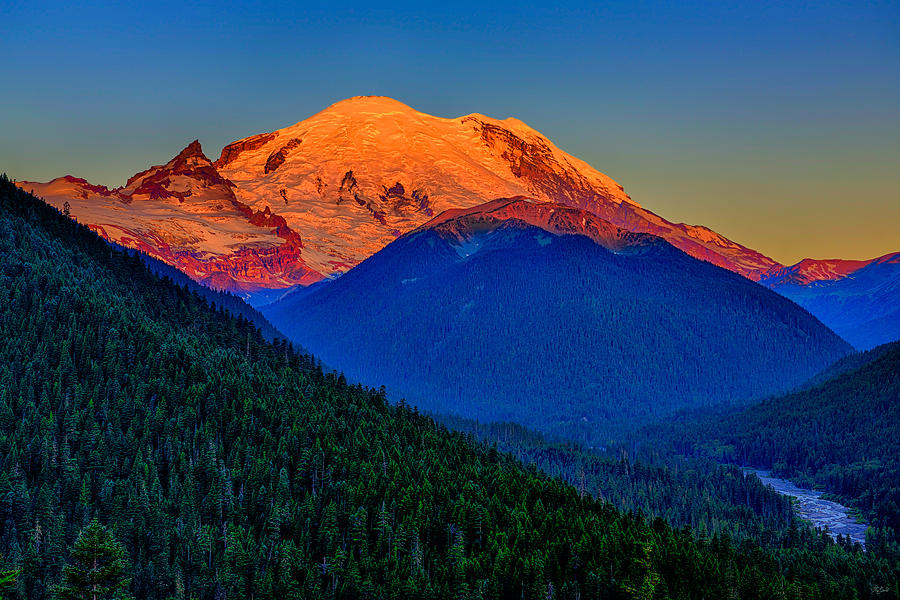 Mount Rainier National Park Photograph - Mount Rainier Alpenglow by Greg Norrell