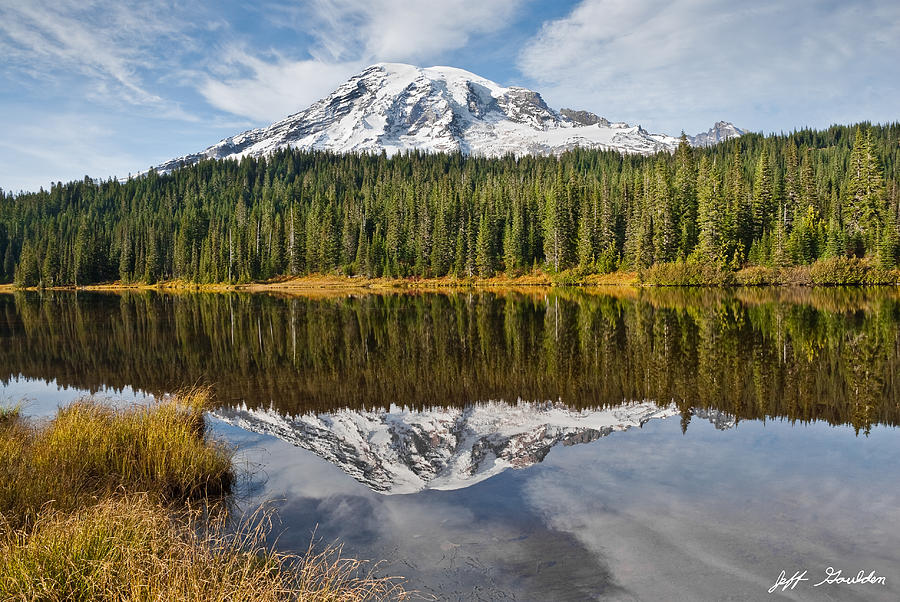 Mount Rainier and Reflection Lakes in the Fall Photograph by Jeff Goulden