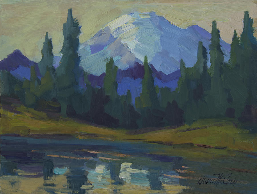 Mount Rainier and Yellow Sky Painting by Diane McClary