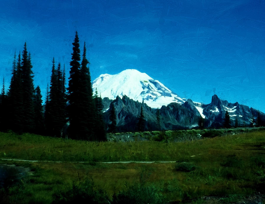 Mount Rainier Digital Painting Digital Art by Cathy Anderson
