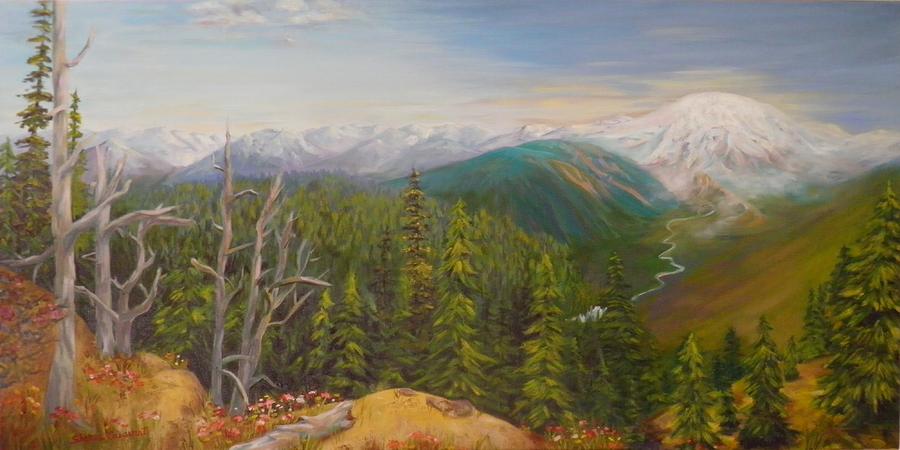 Mount Rainier  Early Morning Cascades Washington Painting by Sharon Casavant
