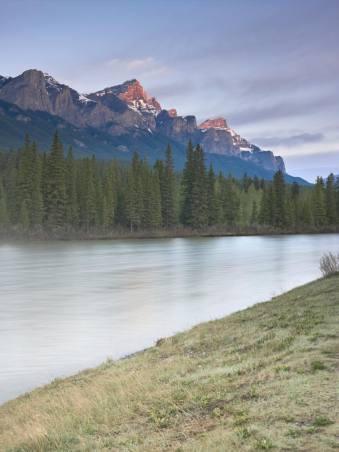 Three Sisters Photograph - Mount Rundle and the Bow River at sunrise by Richard Berry Three Sisters Photograph - Mount Rundle and the Bow River at sunrise by Richard Berry