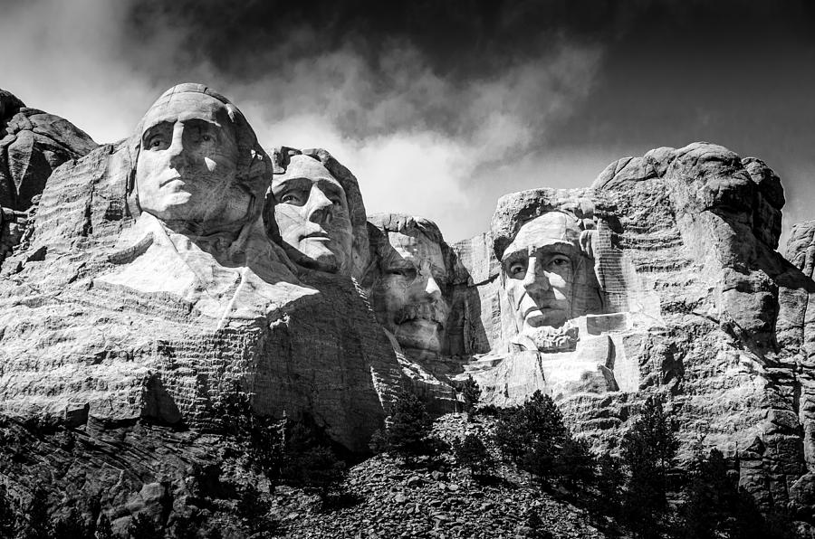 Mount Rushmore National Memorial in Black and White Photograph by Debra Martz
