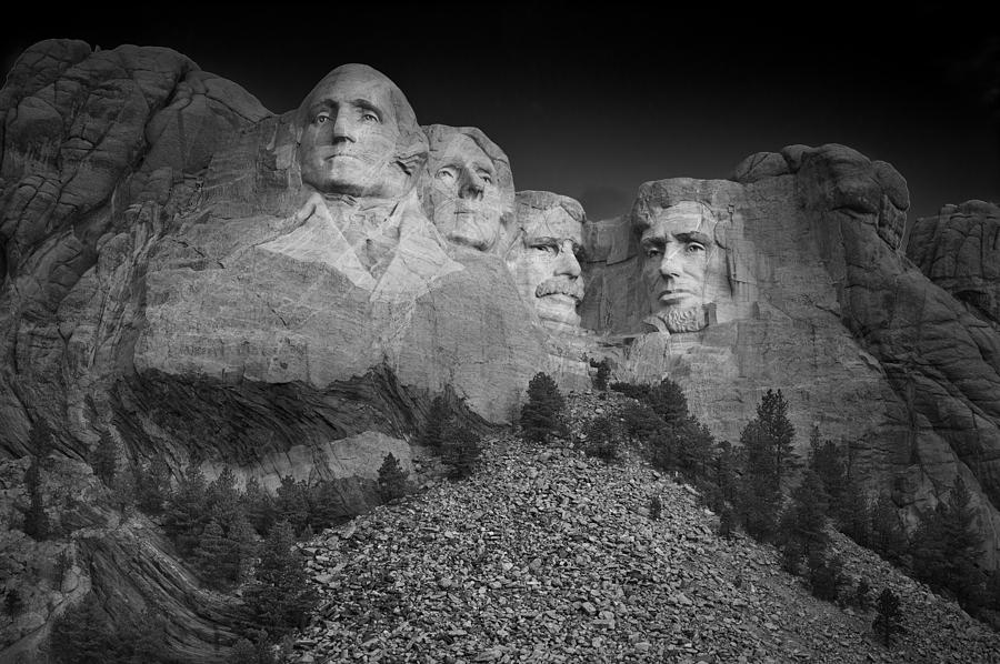 Rushmore Photograph - Mount Rushmore South Dakota Dawn  B W by Steve Gadomski